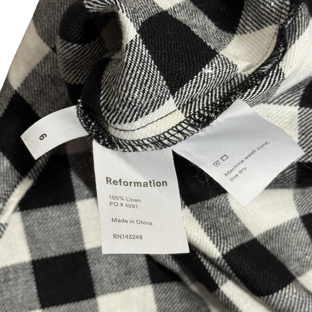 Reformation Hattie Linen Midi Dress Gingham Black White Size 6 Off the Shoulder - Picture 6 of 11
